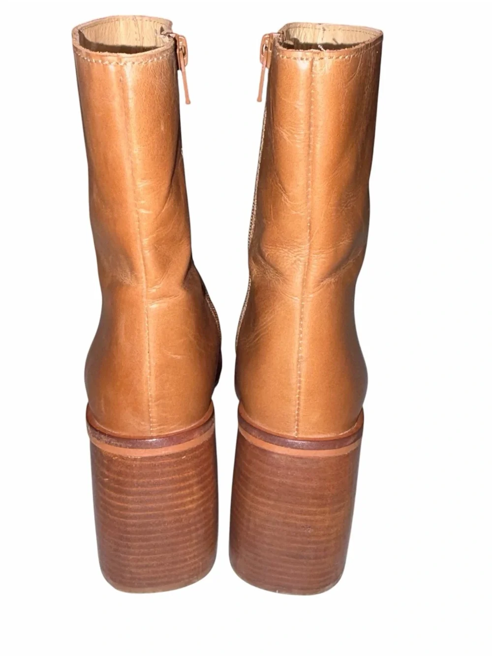 Free People Brown Leather Ruby Shine Platform Boots Shoes size 38.5